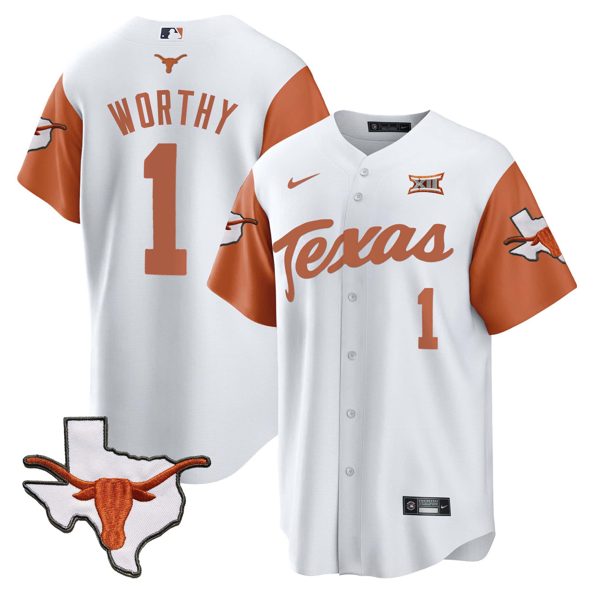 Men Texas Longhorns #1 Worthy White 2024 Baseball NCAA Jersey style 1